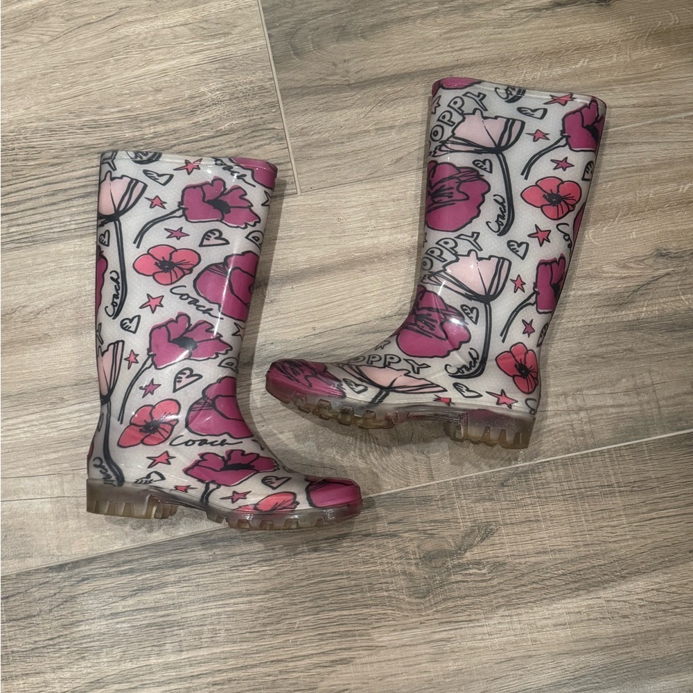 Coach - Pink and Black Floral Rain Boots